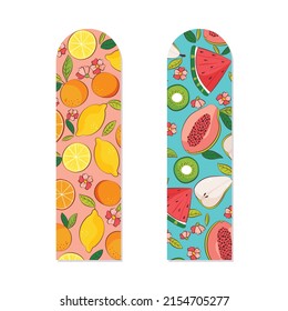 Bookmark design. Paper book mark template. Abstract pattern style book separator. Decorative bookmark set. Baby bookmark design for book, notepad. Bookmark banner texture. Vector illustration.