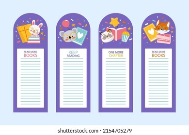 Bookmark design. Paper book mark template. Abstract pattern style book separator. Decorative bookmark set. Baby bookmark design for book, notepad. Bookmark banner texture. Vector illustration.
