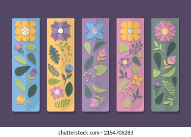 Bookmark design. Paper book mark template. Abstract pattern style book separator. Decorative bookmark set. Baby bookmark design for book, notepad. Bookmark banner texture. Vector illustration.