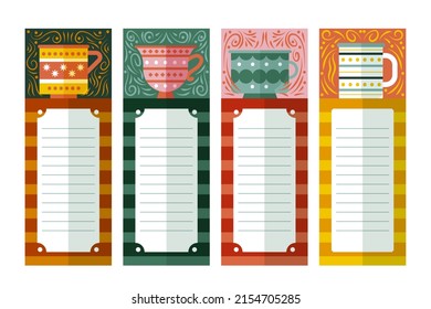 Bookmark design. Paper book mark template. Abstract pattern style book separator. Decorative bookmark set. Baby bookmark design for book, notepad. Bookmark banner texture. Vector illustration.