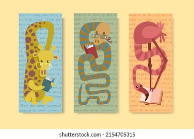 Bookmark design. Paper book mark template. Abstract pattern style book separator. Decorative bookmark set. Baby bookmark design for book, notepad. Bookmark banner texture. Vector illustration.