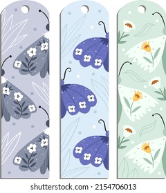 Bookmark design. Paper book mark template. Abstract pattern style book separator. Decorative bookmark set. Baby bookmark design for book, notepad. Bookmark banner texture. Vector illustration.