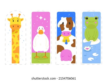 Bookmark design. Paper book mark template. Abstract pattern style book separator. Decorative bookmark set. Baby bookmark design for book, notepad. Bookmark banner texture. Vector illustration.