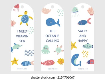 Bookmark design. Paper book mark template. Abstract pattern style book separator. Decorative bookmark set. Baby bookmark design for book, notepad. Bookmark banner texture. Vector illustration.