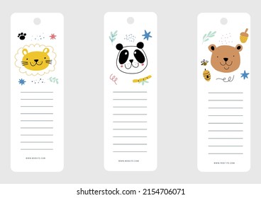 Bookmark design. Paper book mark template. Abstract pattern style book separator. Decorative bookmark set. Baby bookmark design for book, notepad. Bookmark banner texture. Vector illustration.