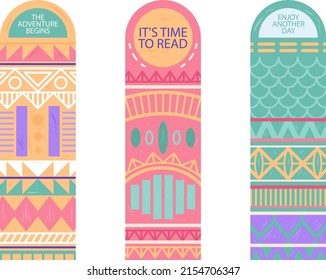 Bookmark design. Paper book mark template. Abstract pattern style book separator. Decorative bookmark set. Baby bookmark design for book, notepad. Bookmark banner texture. Vector illustration.