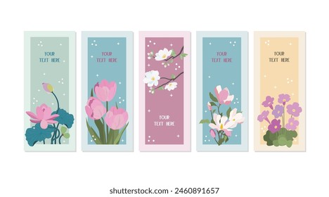 Bookmark design. Paper book mark template. Floral pattern style book separator. Decorative bookmark set. Baby bookmark design for book, notepad. Vector illustration.