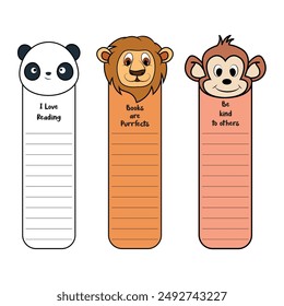 Bookmark design. Paper book mark template. Bookmark set with Cartoon illustration. Baby bookmark design for book