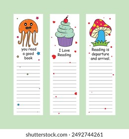 Bookmark design. paper book mark template. bookmarks with cartoon illustration. decorative children's bookmark with to do list