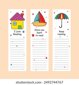 Bookmark design. paper book mark template. cartoon face bookmarks. decorative children's bookmark for book and notepad