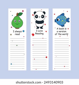 Bookmark design. paper book mark template. bookmarks with cartoon illustration. decorative children's bookmark with todo planner list