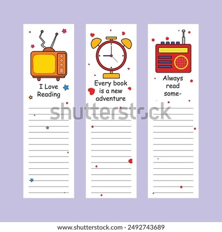 Bookmark design. paper book mark template. bookmark set with cartoon illustration. decorative baby bookmark design for book