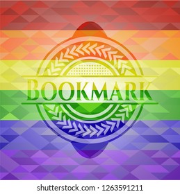 Bookmark emblem on mosaic background with the colors of the LGBT flag