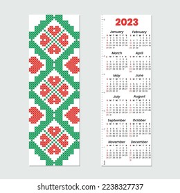 bookmark with embroidery and calendar for 2023