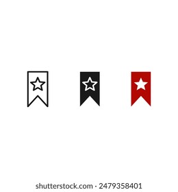 Bookmark Favorite Icon, with outline style, black, and red color on white background