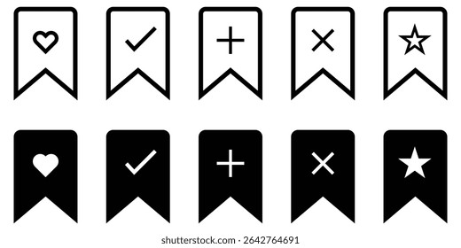 Bookmark and Favorite Icons Set – Line and Silhouette Style with Open Book Elements Vector illustration.