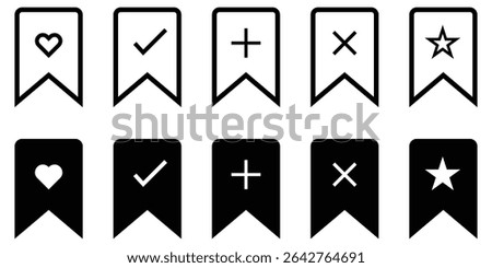 Bookmark and Favorite Icons Set – Line and Silhouette Style with Open Book Elements Vector illustration.