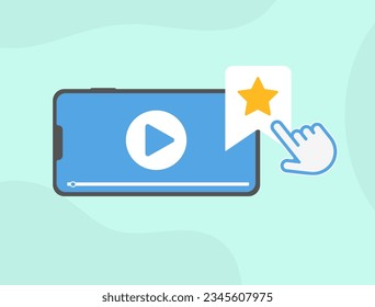 Bookmark favorite video. Add to favorites and save video from social media platform in web mobile browser. Vector isolated illustration on green background with icons