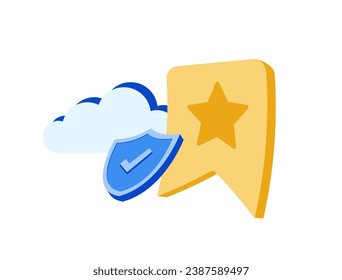 Bookmark favorite websites to secure cloud storage. Easily sync bookmarks and favorites using cloud storage. Bookmarks vector illustration isolated on white background with icons