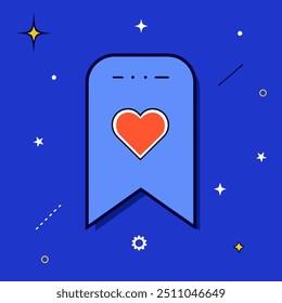 Bookmark favourites heart in a blue flat design illustration style colour scheme