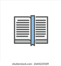bookmark filled outline icon.  Open book color line illustration.