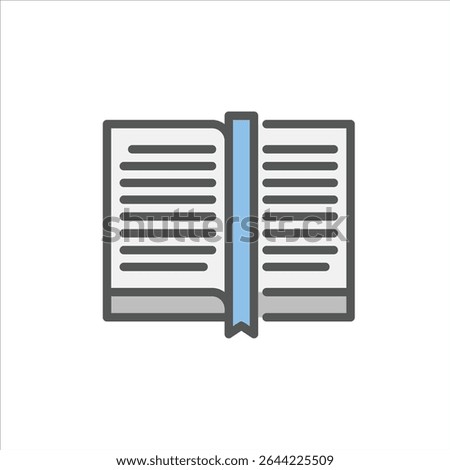 bookmark filled outline icon.  Open book color line illustration.