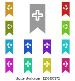 Bookmark flag with plus icon in multi color. Simple glyph vector of web set for UI and UX, website or mobile application