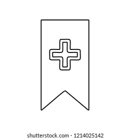 Bookmark flag with plus icon. Simple outline vector of web, minimalistic set for UI and UX, website or mobile application