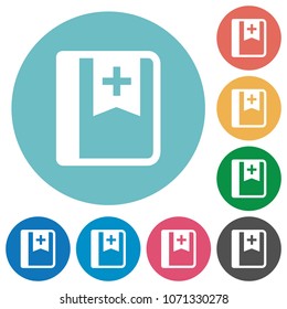 Bookmark flat white icons on round color backgrounds