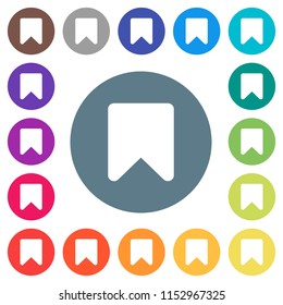Bookmark flat white icons on round color backgrounds. 17 background color variations are included.
