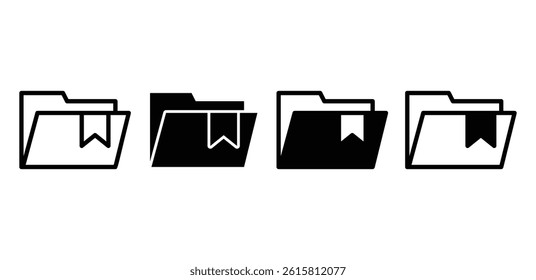 Bookmark Folder Icon Set Black and White Minimalist Vector Design 