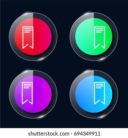 Bookmark four color glass button ui ux icon. Glossy app icon logo vector