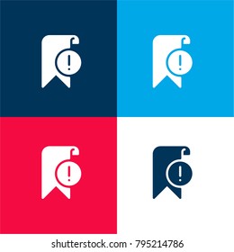 Bookmark four color material and minimal icon logo set in red and blue