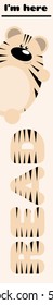 Bookmark with funny cartoon tiger and text I am here