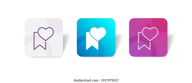 Bookmark with heart love icon button set in line, glyph and unconnected style in gradient 3D color
