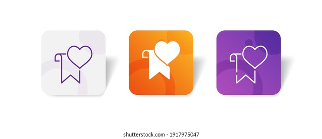 Marcador con botón de icono de amor al corazón establecido en línea, glifo y estilo no conectado en color 3D gradiente