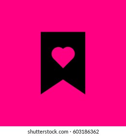 Bookmark heart vector icon. Black icon on pink background