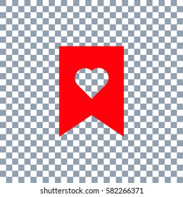 Bookmark heart vector icon on transparent background. Red icon