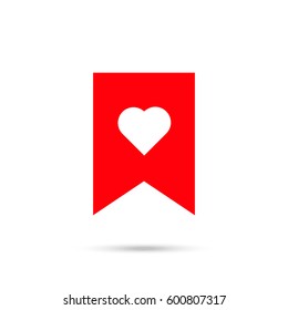 Bookmark heart vector icon. Red icon and gray shadow