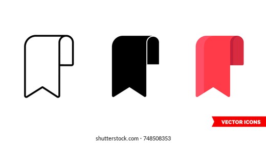Bookmark icon of 3 types: color, black and white, outline. Isolated vector sign symbol.