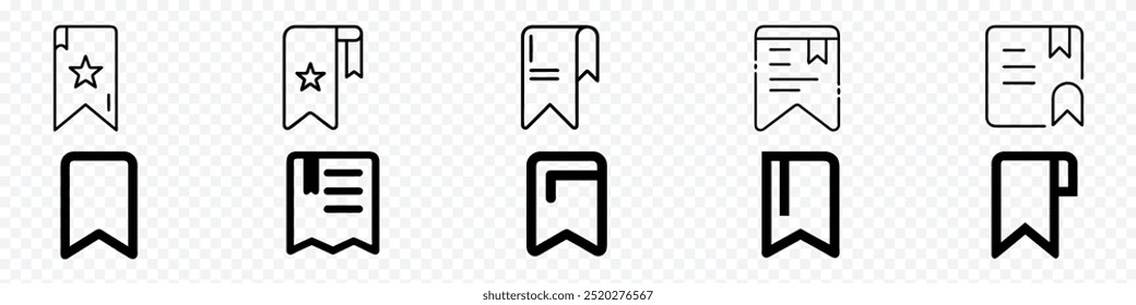 icono de marcador. Iconos del vector de los marcadores en fondo transparente. Guardar Ícono de marcador de redes sociales, símbolo de marcador moderno, ícono de Vector de marcador. Símbolo de marca de lectura. Lea el signo del libro de notas