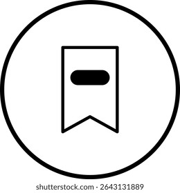Bookmark Icon in Circular Frame - Simple Black and White Graphic Illustration