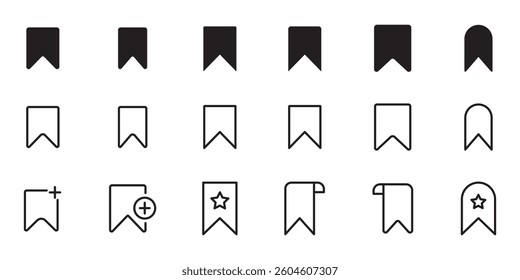Bookmark Icon Designs set, Minimalist Bookmark Icon Designs in Black and stock line.