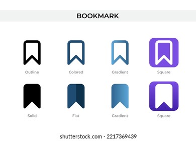 bookmark icon in different style. bookmark vector icons designed in outline, solid, colored, gradient, and flat style. Symbol, logo illustration. Vector illustration