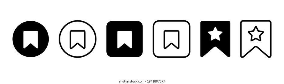 Bookmark icon different variations - flat and linear. Set of icons for app or website. Vector design collection