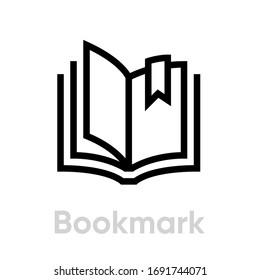 Bookmark icon. Editable Vector Stroke. Badge read now or page where read now isolated on white background with black outline. Single Pictogram.