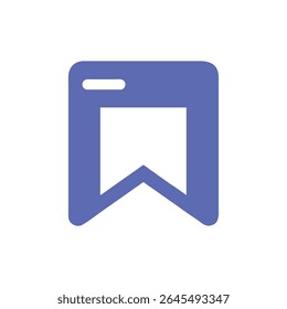 A bookmark icon in flat style, blue color, positioned on a White Background. Clean modern graphic design.