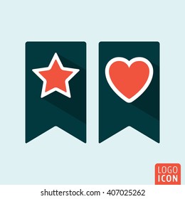 Bookmark Icon With Heart And Star. Vector Illustration