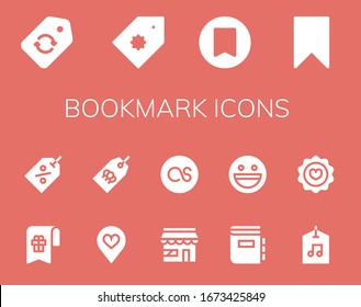 bookmark icon set. 14 filled bookmark icons.  Simple modern icons such as: Label, Price tag, Bookmark, Tag, Favorite, Market, Lastfm, Dictionary, Yahoo