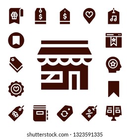 bookmark icon set. 17 filled bookmark icons.  Simple modern icons about  - Bookmark, Tag, Market, Favorite, Dictionary, Label, Recipe book